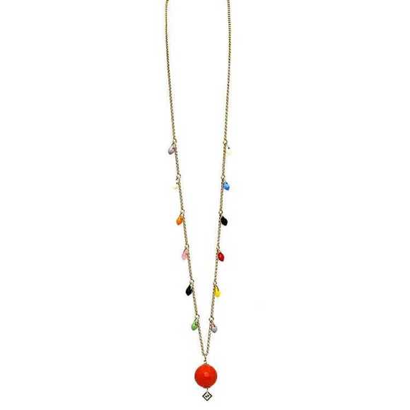 Fendi long necklace gold orange multicolor GP bijou FENDI beads ladies plate - Picture 1 of 8